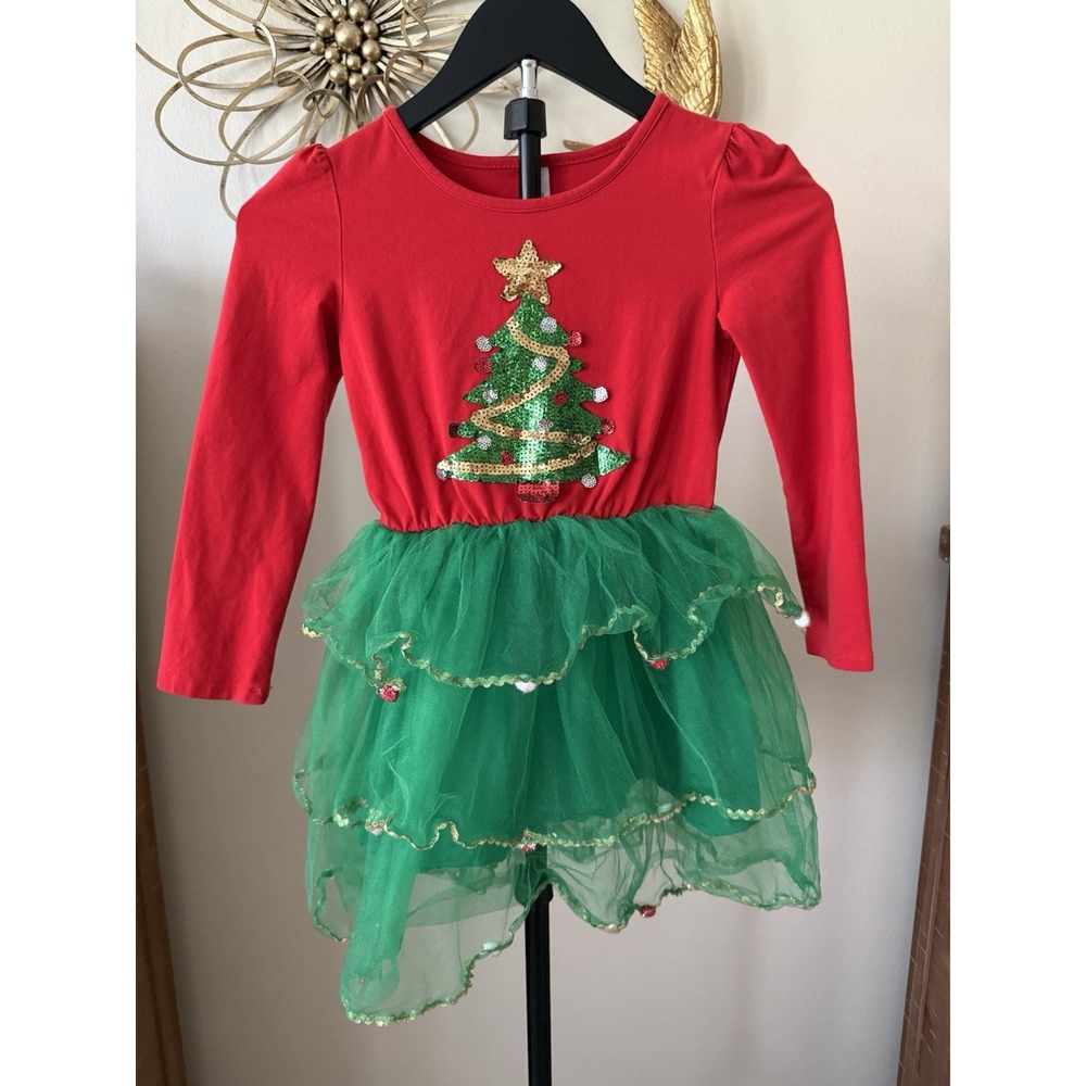 Sunny Fashion Girls Size 7 Christmas Dress Sequin Tree Green Tulle Tutu Red